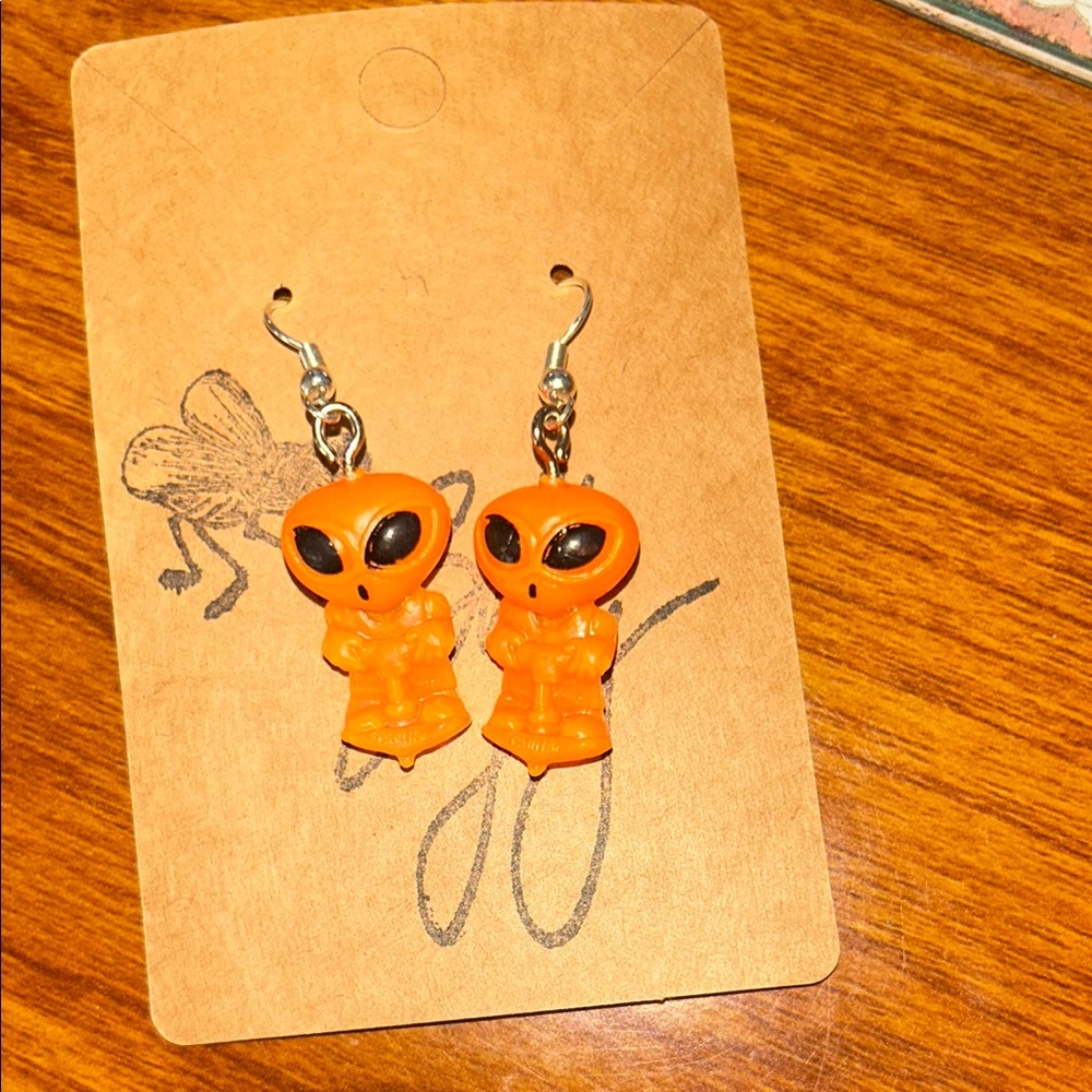 Orange Alien Earrings
